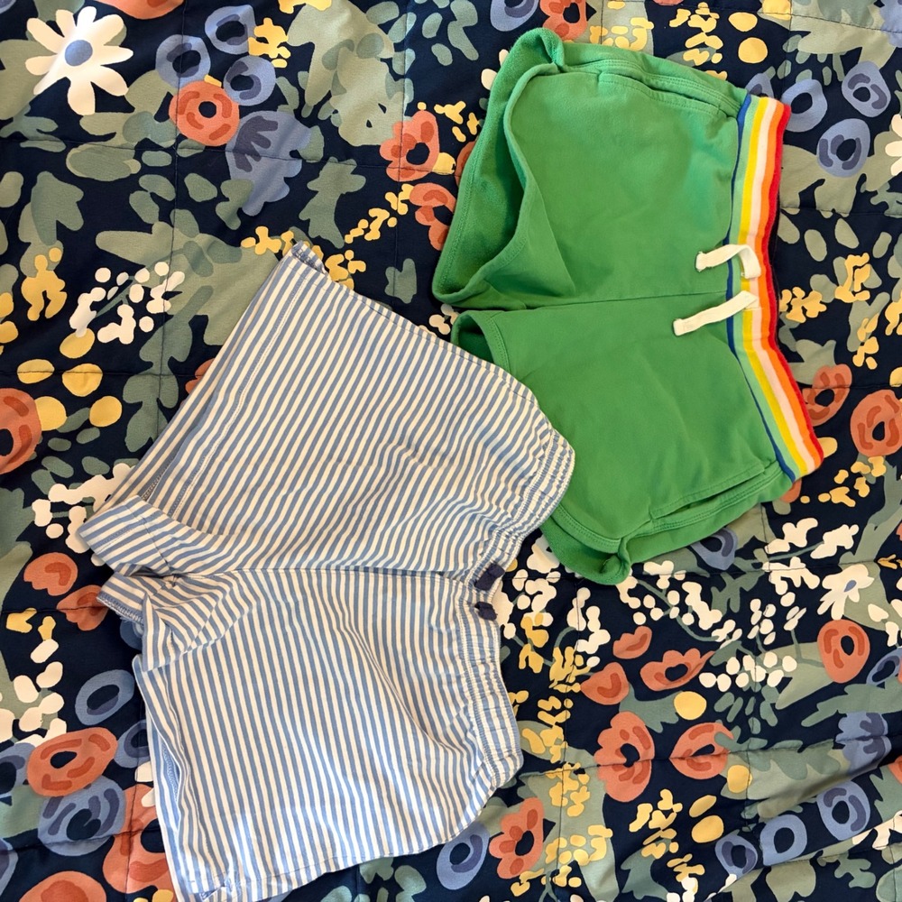 Primary Kids Shorts Lot 2 Green Rainbow Stripe Blue White Striped Size 8-9